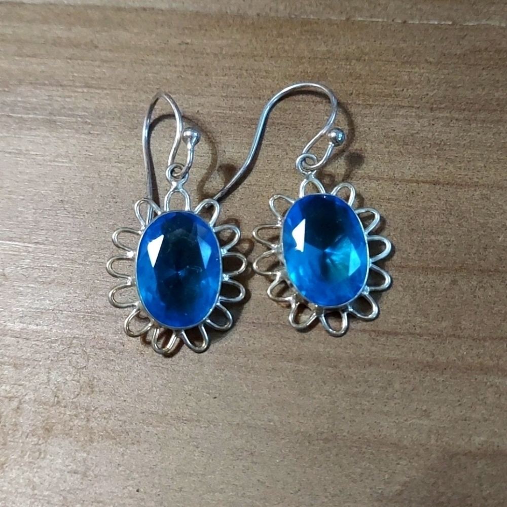 BLUE Topaz Sterling Silver Earrings - Picture 2 of 6